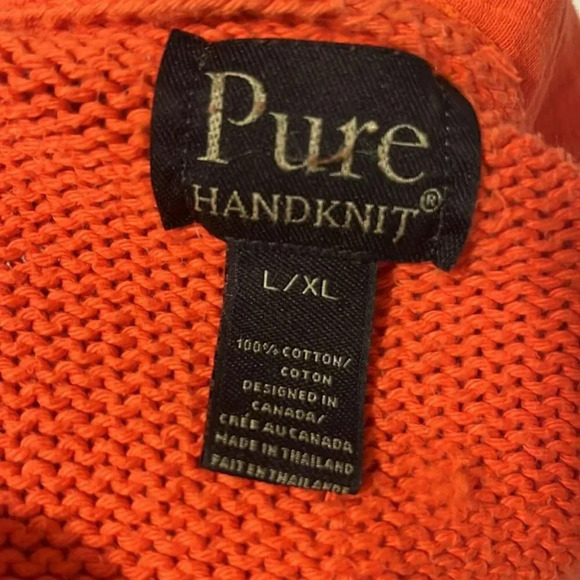 [L]Pure HandKnit orange Drop Shoulder SS Cotton Button Down Sweater - Picture 7 of 8